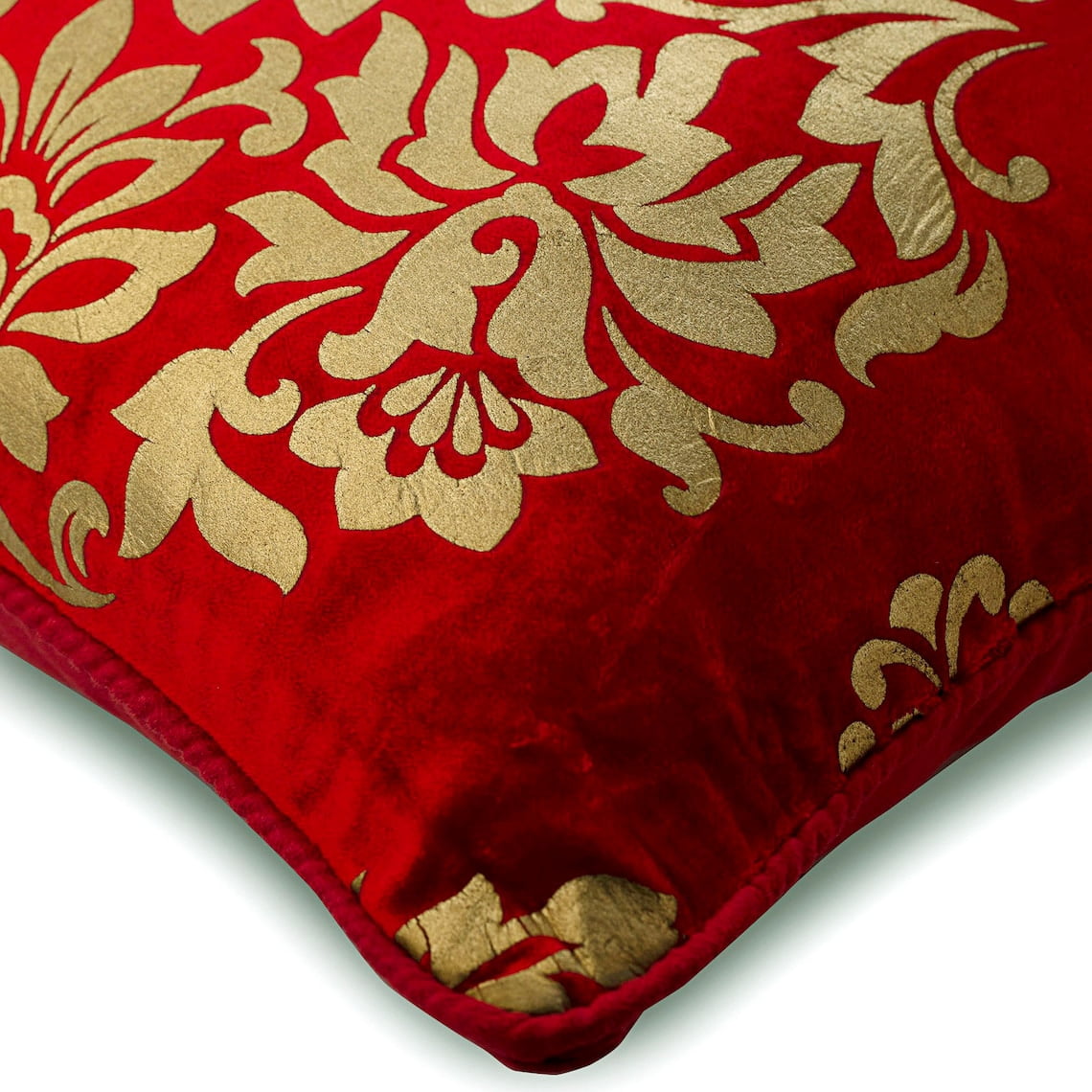 Red Pillow Cover, Floral Printed Velvet Throw Pillow Cover, 14x14 inch (35x35 cm) Pillow Cover, Square Velvet Pillow Cover, Floral Pillow, Contemporary, Damask - Gold Charming