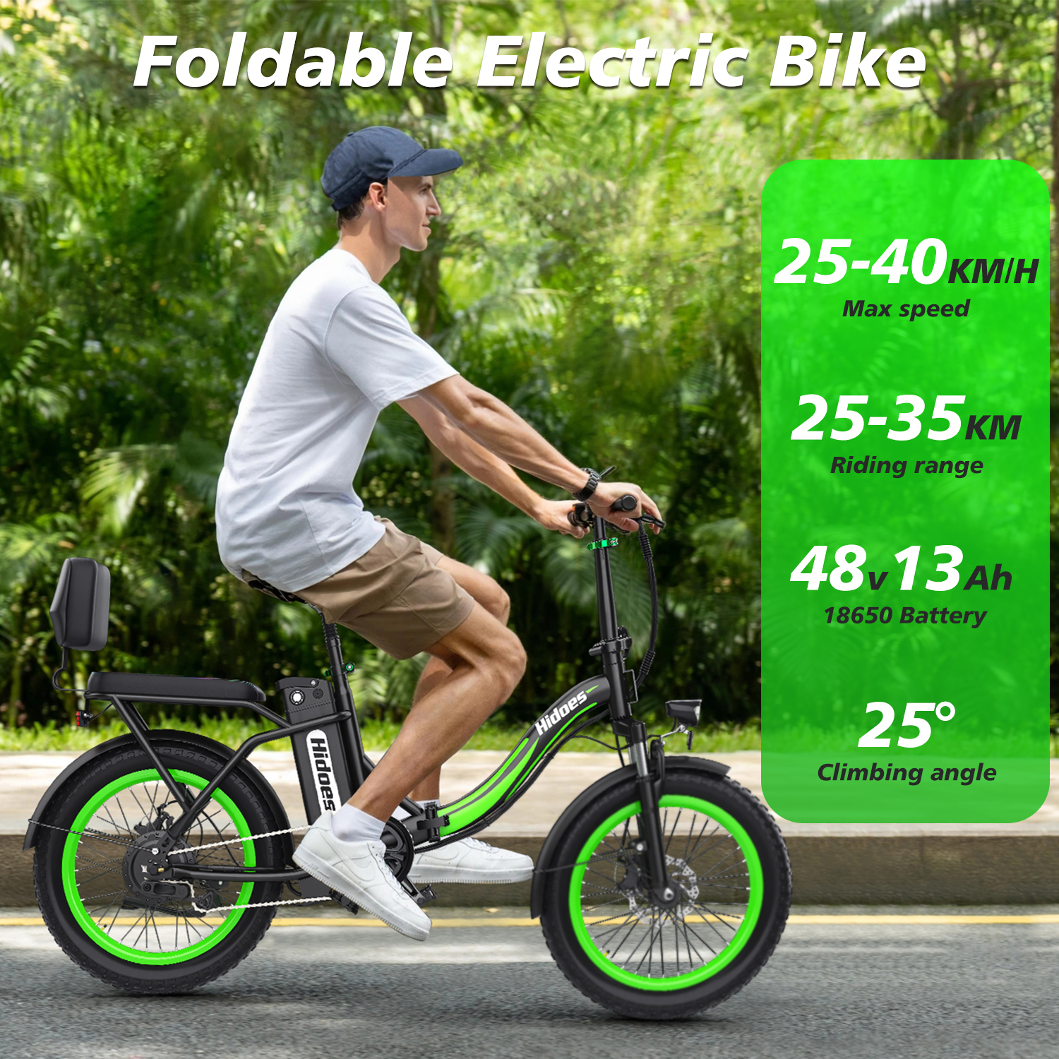 Electric Bike Folding 20" Fat Tire 25MPH 25Mile, 12Ah Hill Mountain Electric Fat Tire Snow Beach Ebike Range up to 20-40 Miles, Dual Disc Brakes & Shocking Proof for Adults Teens Kids