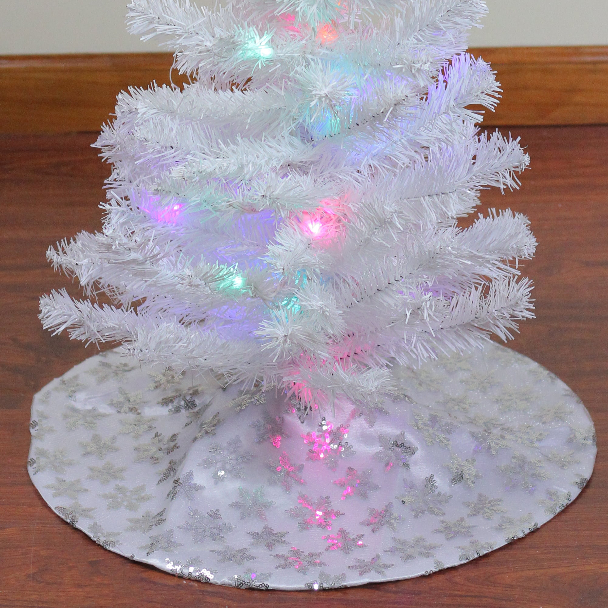 Silver, 36 Inches 36 Inches Plush Xmas Tree Skirts Base with Faux Fur Trim Border for New Year Thanksgiving Day Home Party Decoration Pure White Christmas Tree Skirt with Silver Sequin Snowflakes