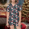 thumbnail image 2 of CAIVO Girls Christmas Printed 2 Piece Pajama Sets Lapel Short Sleeve Button Down Shirt With Shorts Children Kids Homewear Sleepwear, 2 of 4