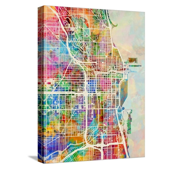 Art.com Chicago City Street Map Stretched Canvas Print Wall Art by Michael Tompsett, 12" x 16"