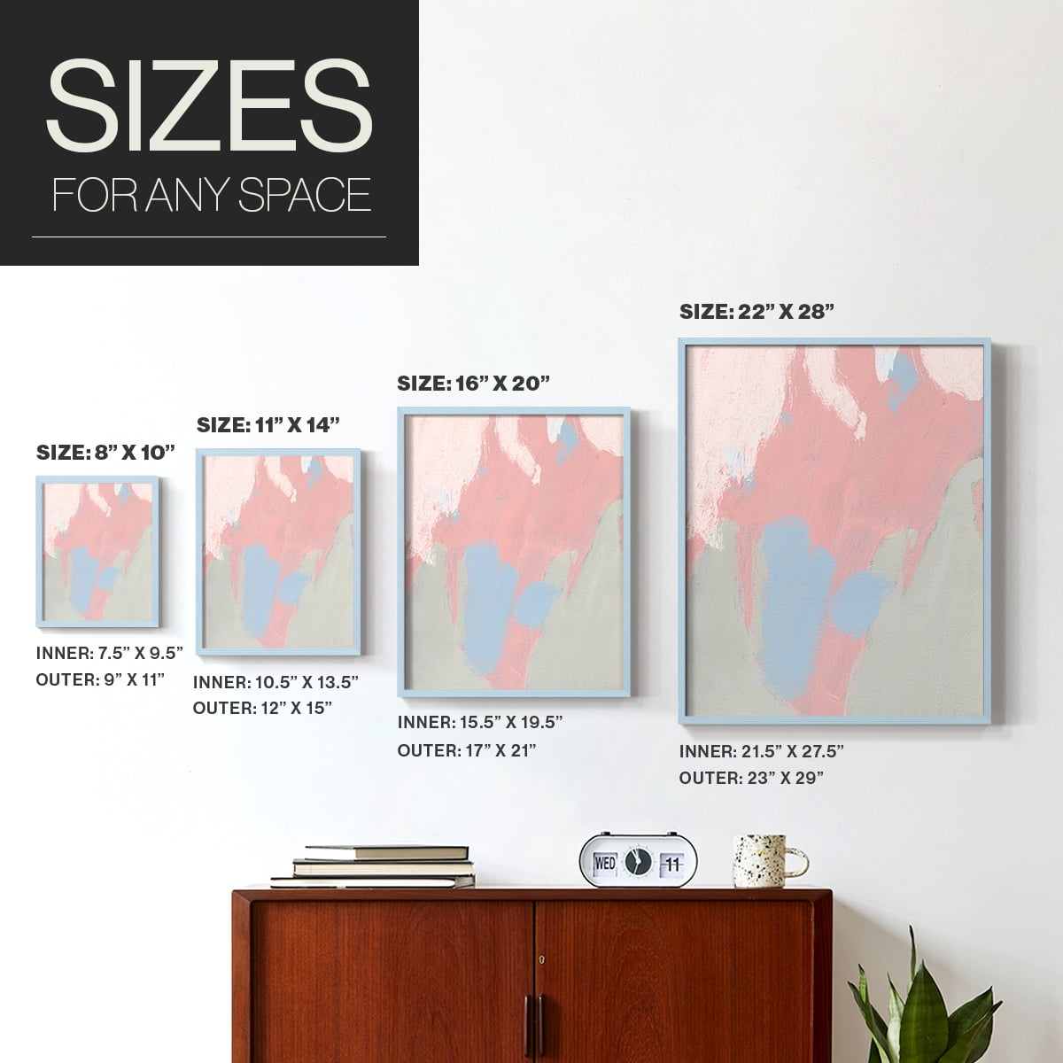 Blushing Abstract III Framed Print in Blue Solid Wood Framed Print No Nail Hanging