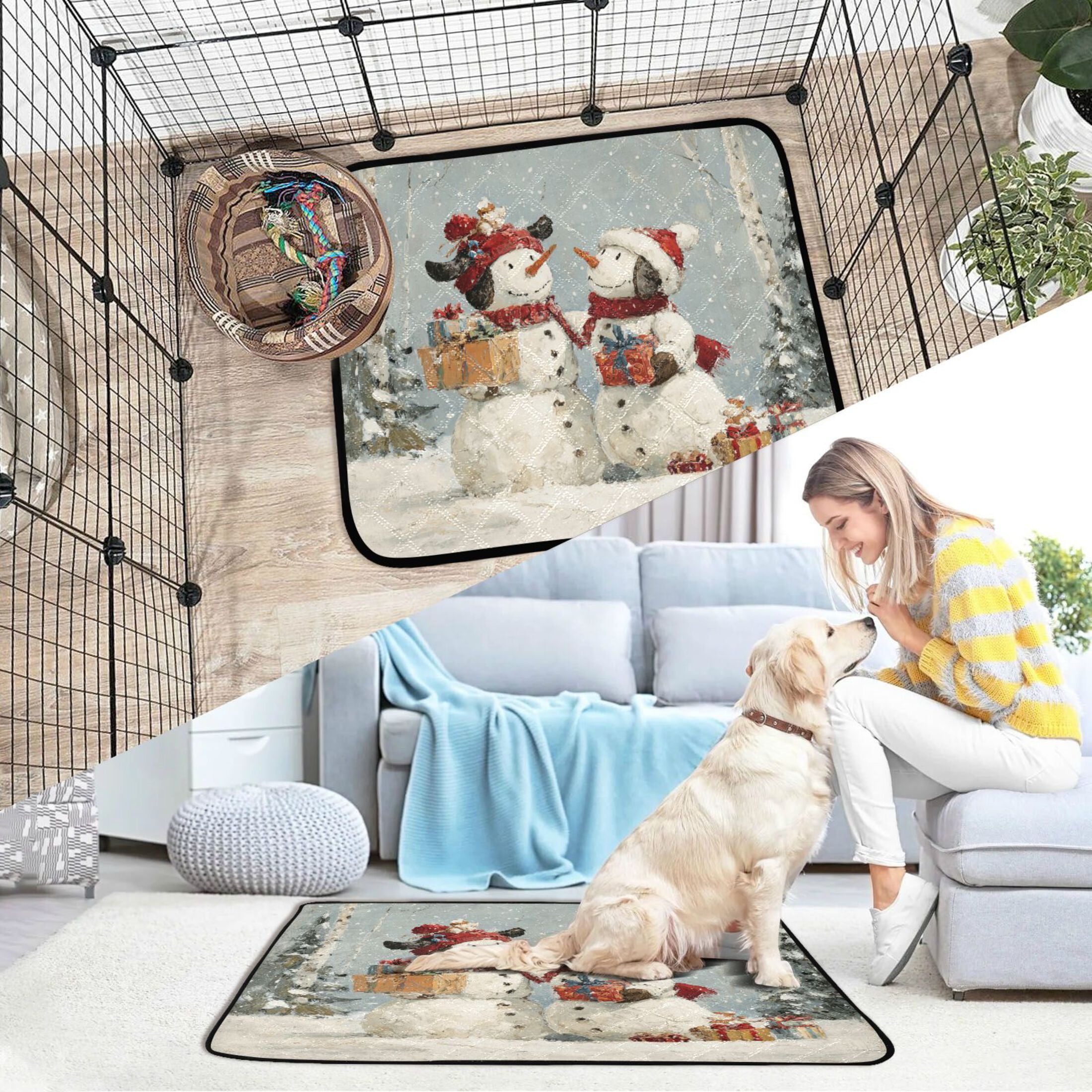 Qxltty Snowman Gift Cat litter Pads Pet Set of 2 Diaper Mats Center Anti-leakage Layer Absorbent Soft and Comfortable