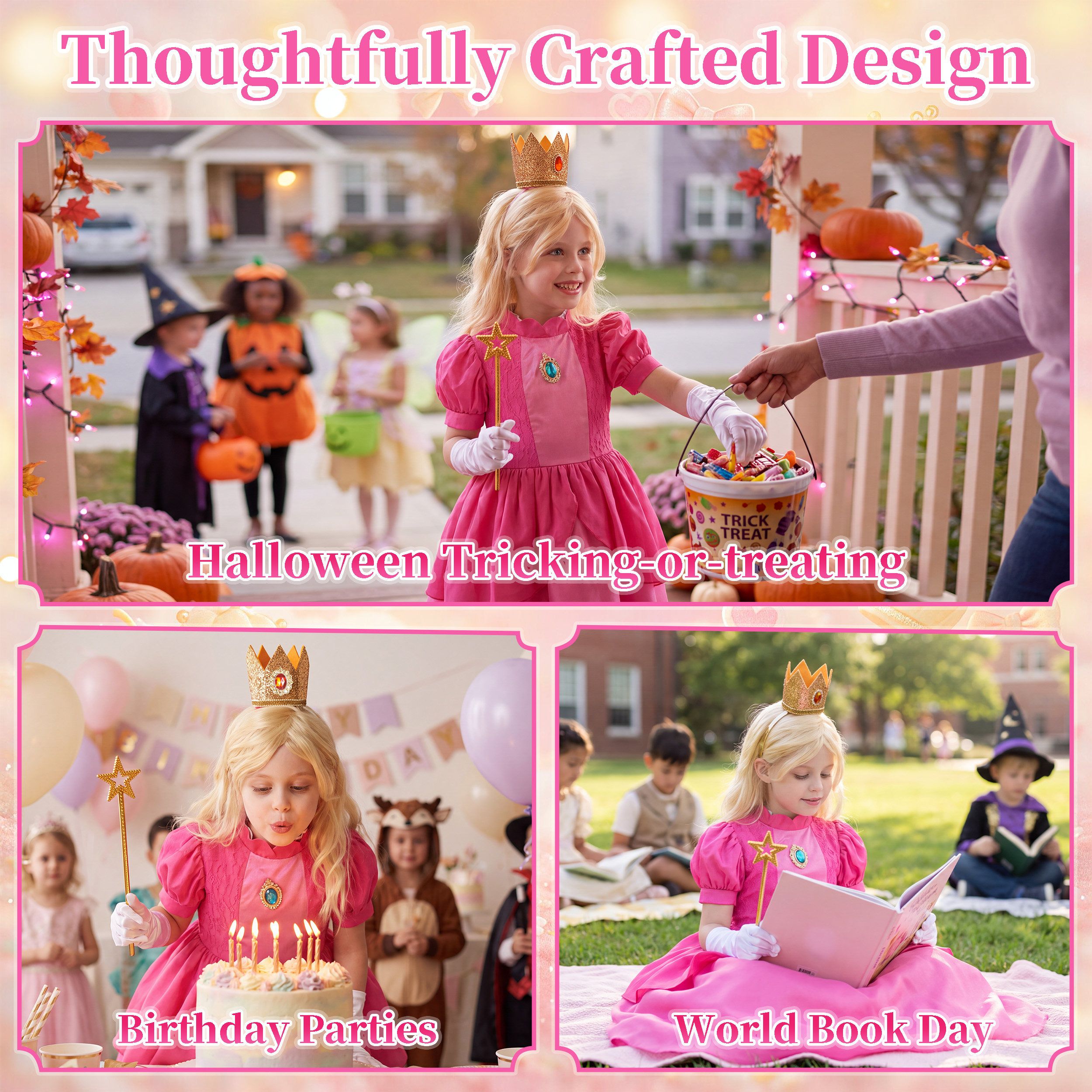 IKALI Girls Pink Princess Costume Dress, 6-Piece Set photo 2