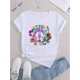 thumbnail image 2 of Women'S Casual Crew Neck T-Shirt, Polyester Knit Fabric with Medium Stretch, Animal Pattern, Short Sleeve Tee with Vibrant Peace Sign & Floral Design, for All Season Comfort Fit Top, 2 of 6