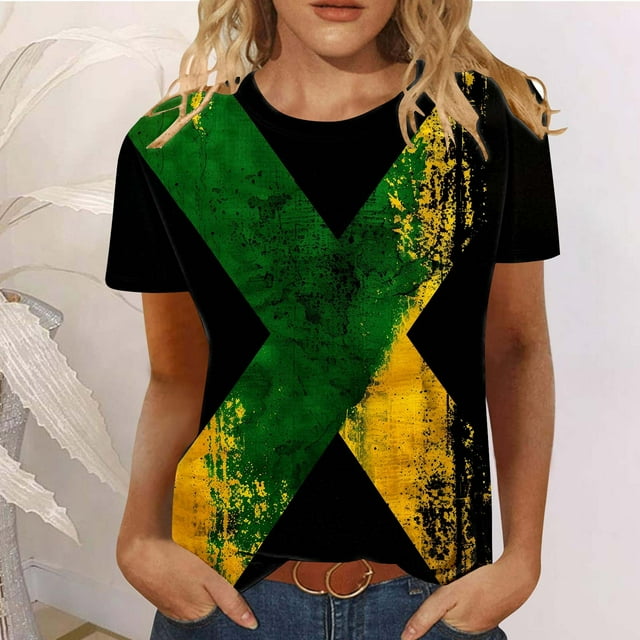 Simua T-Shirts d'Été pour Femmes Mode Imprimée Quatrième Juillet Tee-Shirts Décontractés Manches Courtes Col Rond Tee Tops