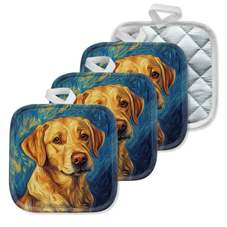 

4Pcs Pot Holder for Kitchen Yellow Labrador With Gentle Eyes Composition Square Heat Resistant Hotpads 8x8in Non Slip Dirt-Proof Kitchen Cook Oven Potholders Machine Washable