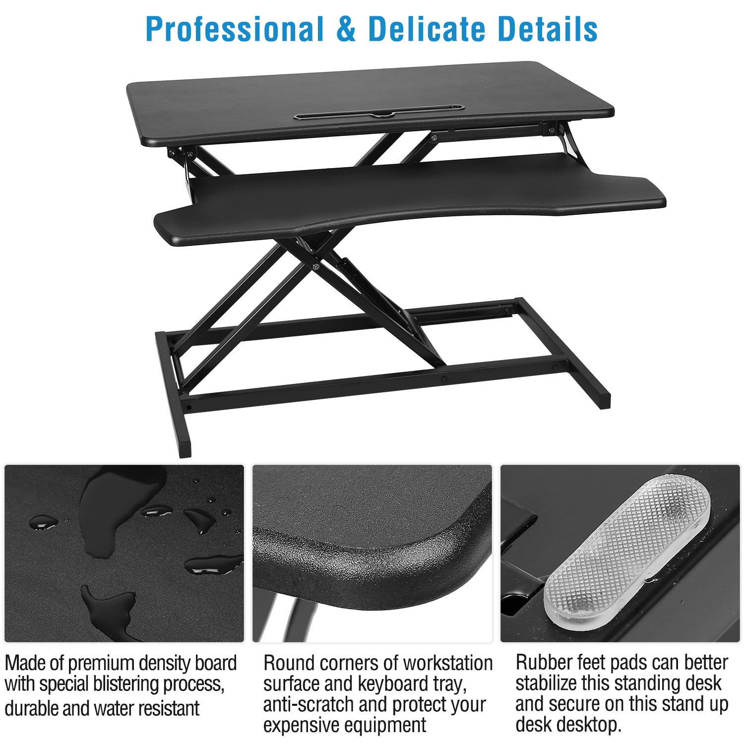 Zorpupoa Height Adjustable Sit Stand Desk Converter for Dual Monitor, 5.12-20.08 in, Black