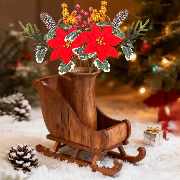 Ramo de Flores Artificiales de Piñas Navideñas con Asa de Flores Rojas Grandes, Agujas de Pino Artificiales, Arreglos para El Hogar, Flores Decorativas