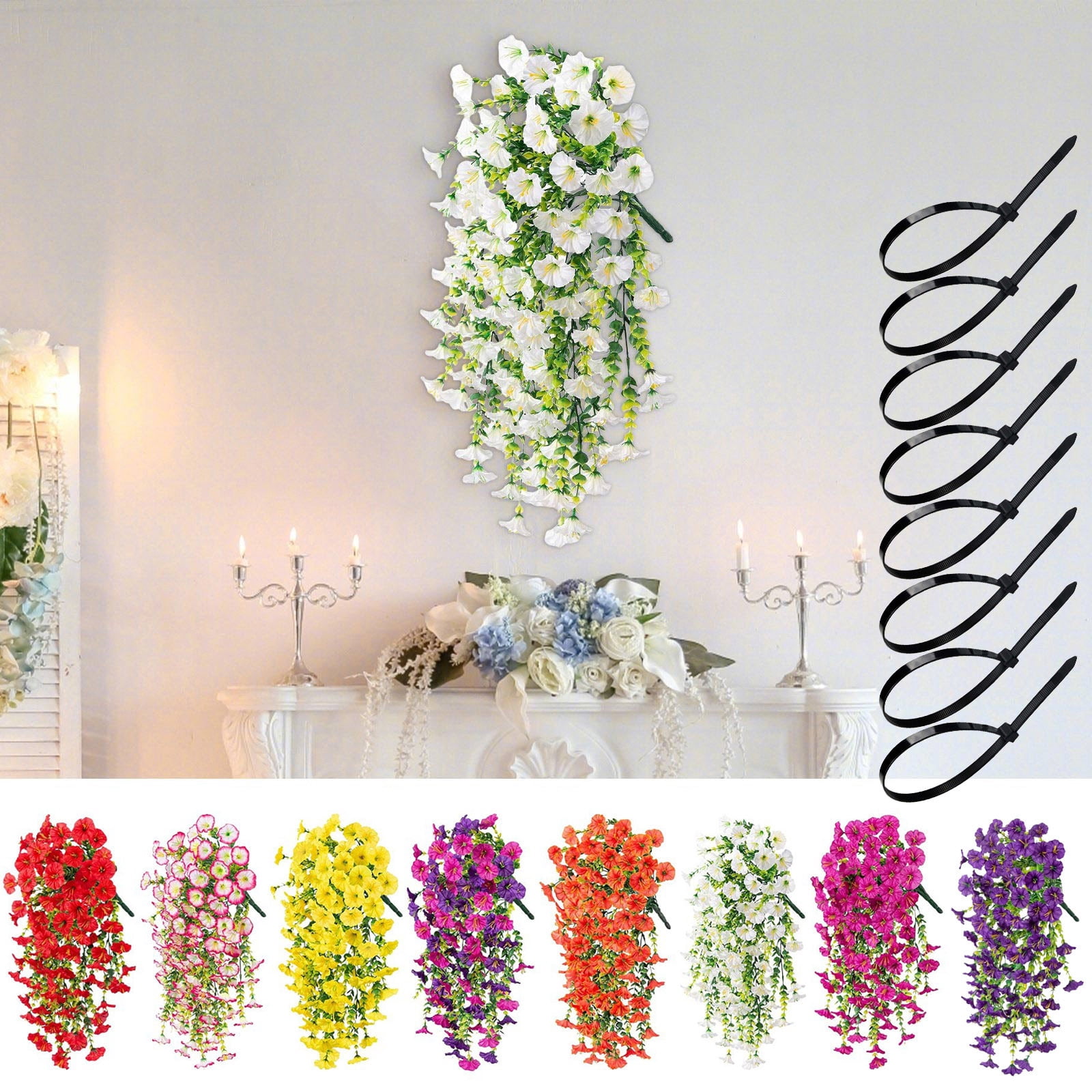 Qocolcyl Artificial Hanging Flowers for Outdoor,Simulated Rose Fake Morning Glory Flower UV Resistant Pink Purple Plastic Flowers Vines for Outdoor Home Wedding Garden Yard Hanging Baskets Decoration