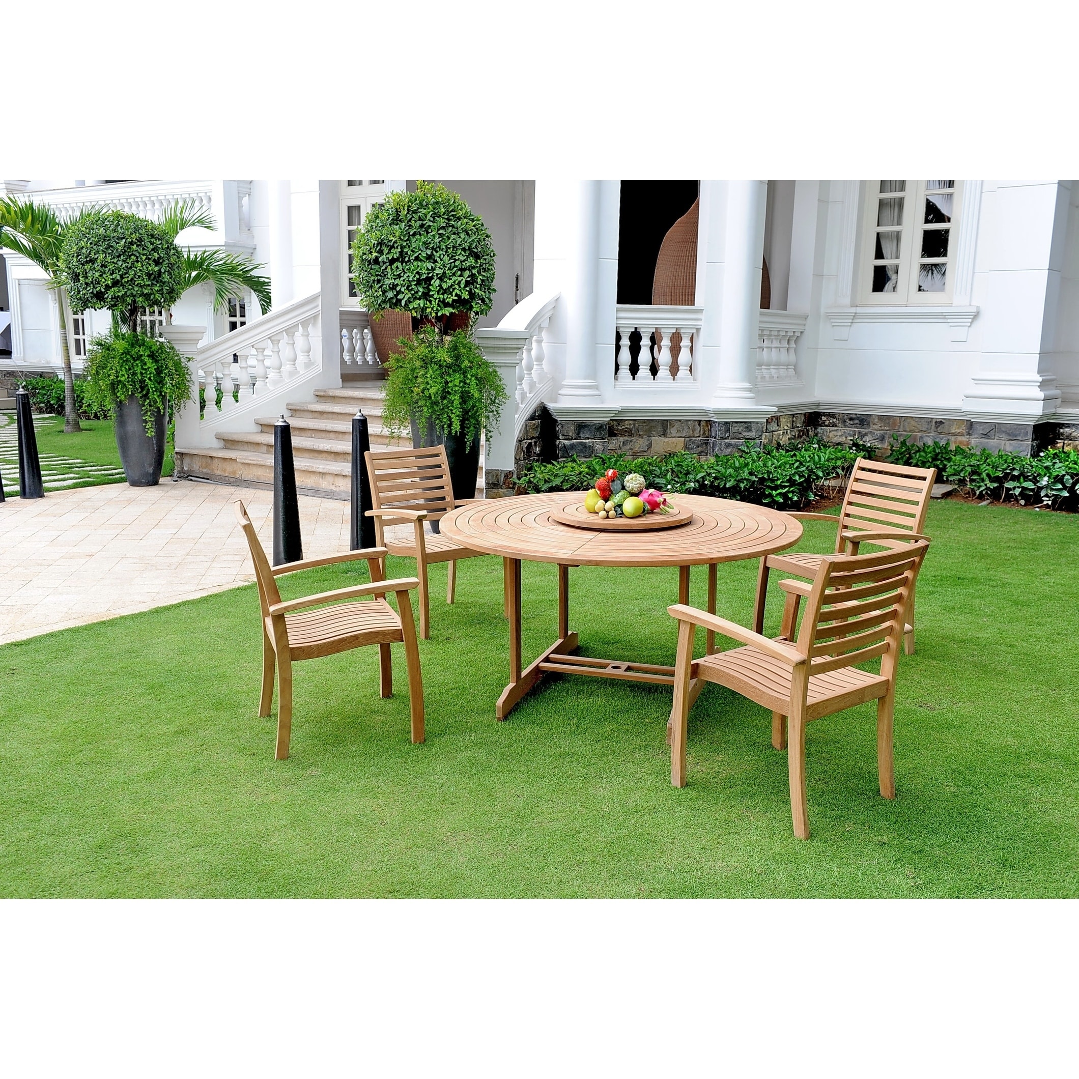 HiTeak Furniture Royal 59" Round Teak Wooden Patio Dining Table with Lazy Susan - image 3 of 3