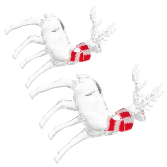 COMPUKAS 2PCS Crystal Reindeer Statues Transparent Deer Sculpture Decor for Outdoor and Indoor Decor