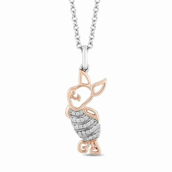1/4ct Diamond Piglet Winnie the Pooh Pendant Necklace with 18"Chain in 925 Sterling Silver