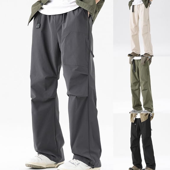 RYDCOT Flat Pocket Parachute Pants for Men Casual Baggy Cargo Pants Unisex Street Y2K Pants Drawstring Trouser White