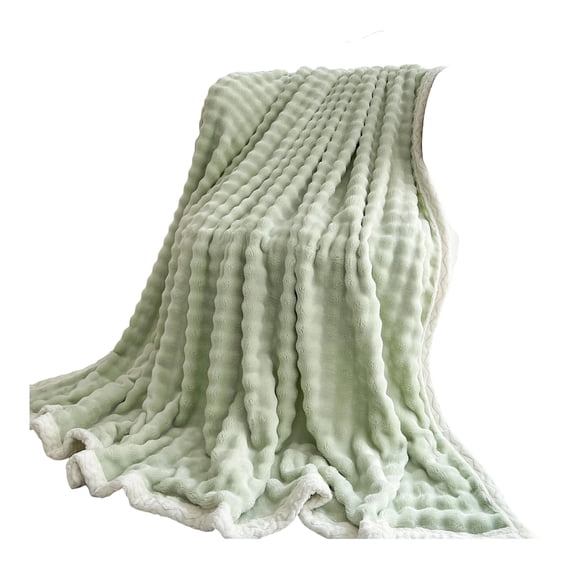 Bubble Fleece Blanket Soft Warm Double-Sided Reversible All-Season Green Plush Throw for Home Office Sofa Bed