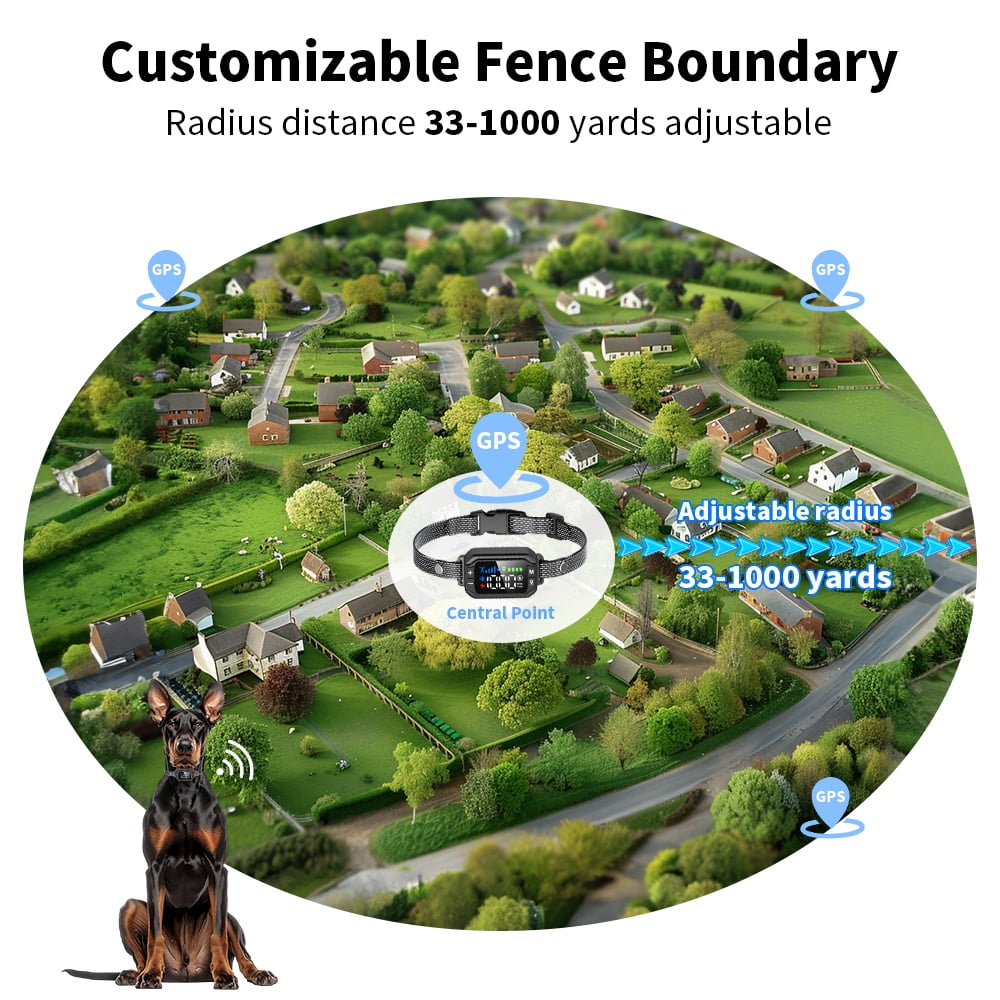 PcEoTllar GPS Wireless Dog Fence Collar, Electric Dog Fence with GPS, Beep/Vibration/Shock, Black