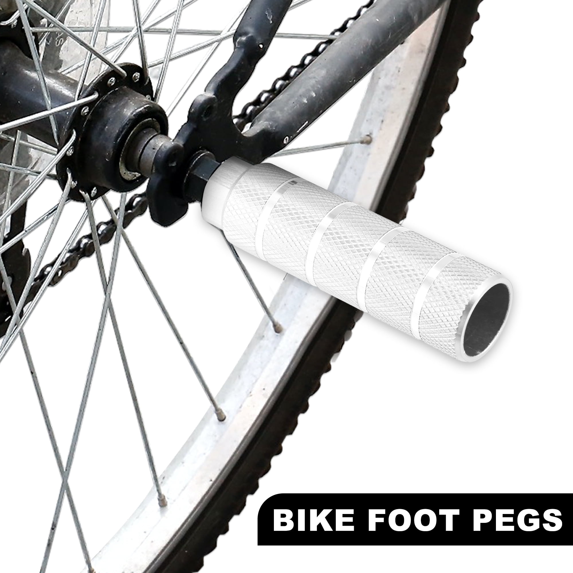 Unique Bargains 4pcs Aluminum Alloy Rear Foot Pegs Universal Silver Tone for BMX MTB