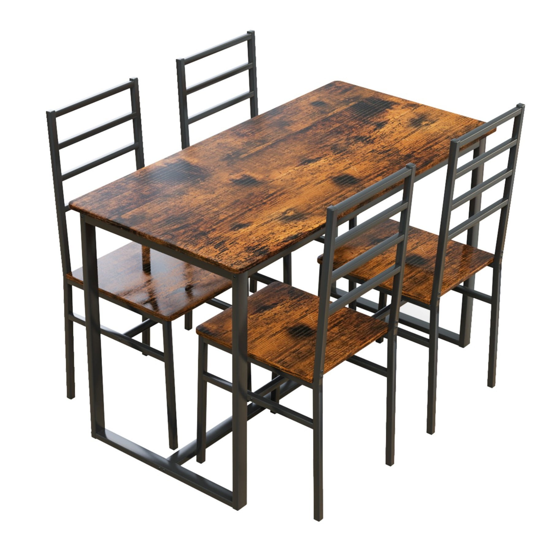 Leumius Dining Table Set for 4,Modern Wooden Kitchen Table, Square Dinette Set for Kitchen Dining Room,Dark Walnut 01