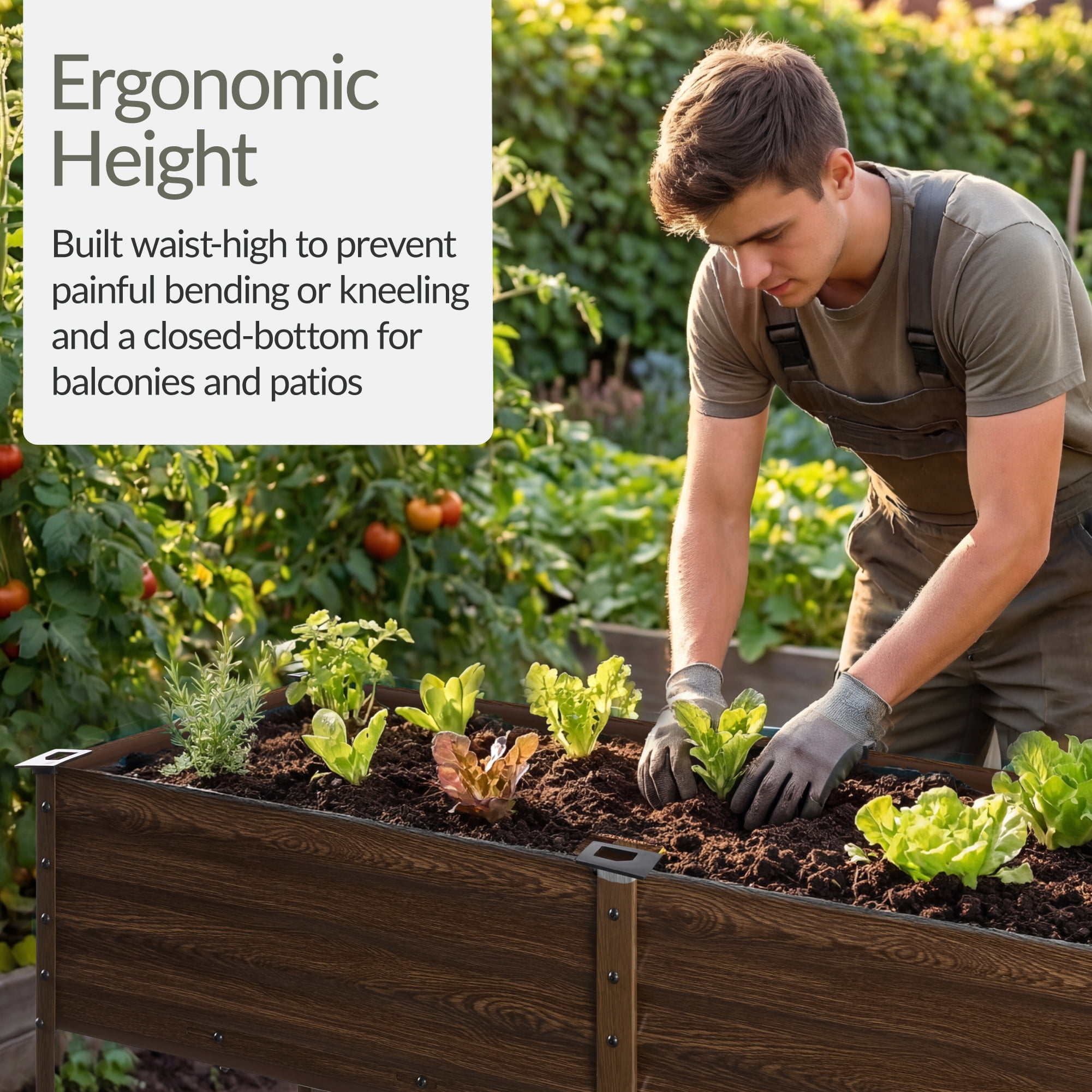 Best Choice Products 72x24x30in Non Toxic Elevated Galvanized Metal Garden Bed Corner Protectors - Dark Brown Wood Grain