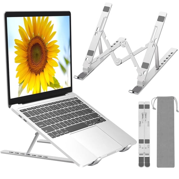 FIASON 1 Pack Silver Adjustable Laptop Stand,Compatible with 9-17" Laptop,7-Levels Ventilated Aluminum Laptop Holder for Desk,Ergonomic Universal Computer Stand with aluminum, metal and Rubber