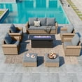 thumbnail image 3 of MF Studio 8-Piece Wicker Outdoor Conversation Set, 9-Seat Rattan Patio Furniture Set with 56'' Rectangle Fire Pit Table, Gray and Black, 3 of 13