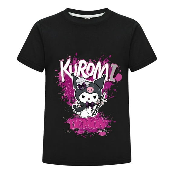 Kawaii Kuromi Kids T-Shirt - Cute Anime Gothic Graphic Tee for Girls Short Sleeve Cotton Top