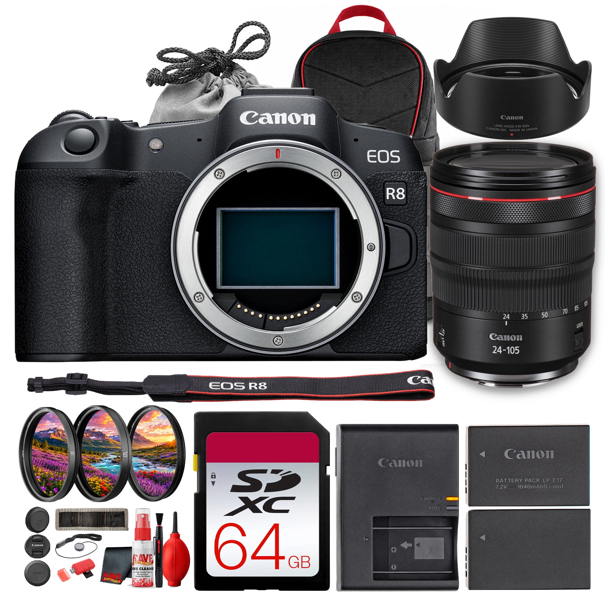 Canon EOS R8 Mirrorless Camera | 24.2MP Full-Frame CMOS, DIGIC X, Dual Pixel CMOS AF II, 4K60p 10-bit, 40fps, Cropping Guide Firmware (International Model)
