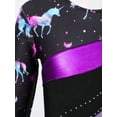 thumbnail image 6 of iEFiEL Girls Gymnastics Leotard Shiny Rhinestone Long Sleeve Colorful Print Bodysuit Dance Costume Black&Purple 4, 6 of 7
