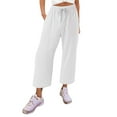 thumbnail image 2 of Baqcunre Womens Cotton Loose Cropped Pants Comfy Work Pants with Pockets Elastic High Waist Paper Bag Drawstring Pants,Size S,Womens Sweatpants,Pants for Women,Womens Fashion,Women's Pants,,White, 2 of 5