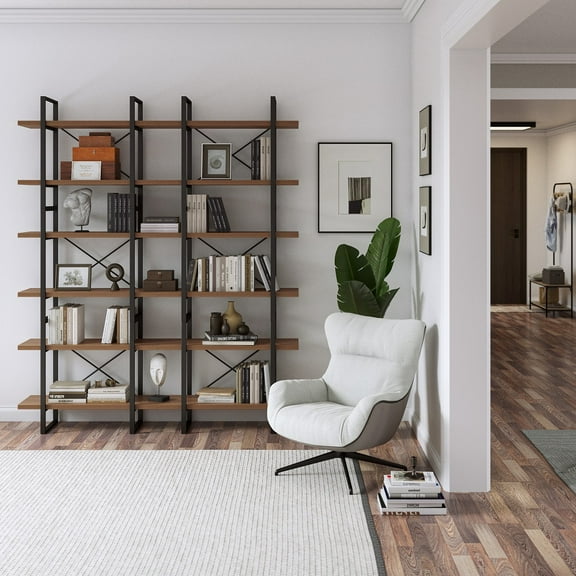 Davee Brown Walnut Color 6 Tiers Large Size Display Bookshelves