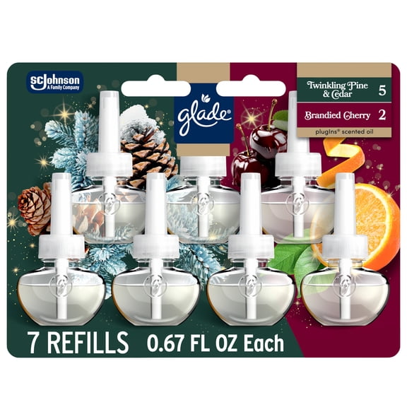 Glade® PlugIns® Refills Air Freshener, Twinkling Pine & Cedar and Brandied Cherry, 4.69oz., 7 count