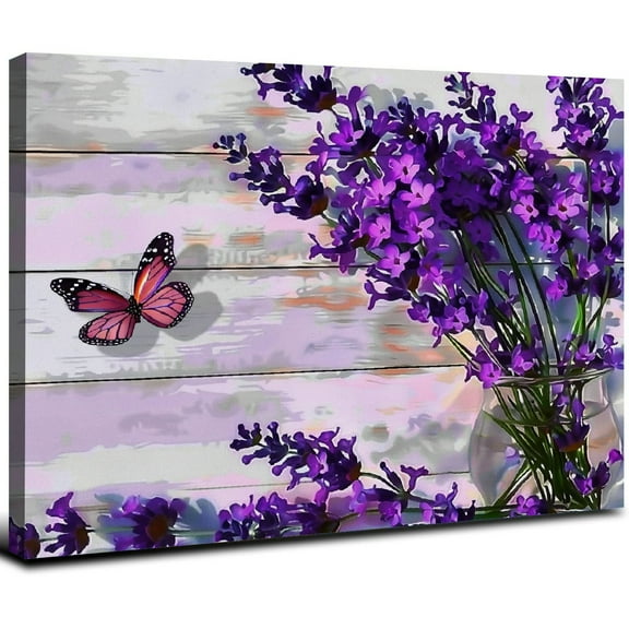 Acheng Purple Flowers Picture Canvas Wall Art Room Wall Decor Floral on The Frame Background Painting for Bathroom Bedroom Home Wall Decoration Modern Artwork Poster