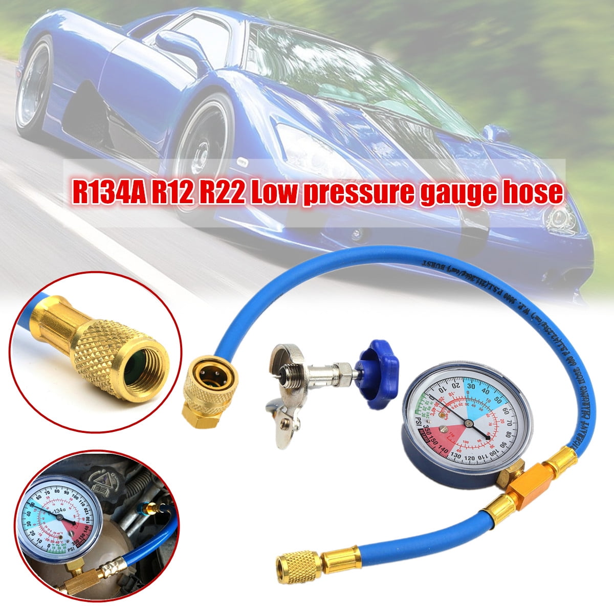 250PSI 1/4'' Low Pressure Gauge Hose R134A R12 R22 Recharge Measuring