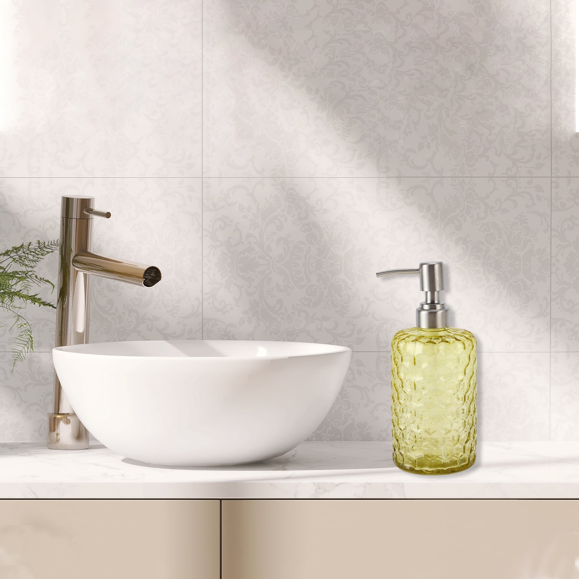 Unique Bargains 1 Pc Simple Cylindrical Soap Pump Dispenser for Bath 500ml Yellow Silver Tone