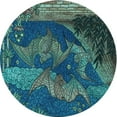 thumbnail image 1 of Ahgly Company Tapis d'Intérieur Rond Lavable en Machine Bleu Profond Transitionnel, 3 Pieds Rond, 1 of 7