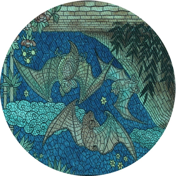 Ahgly Company Indoor Round Patterned Deep-Sea Blue Area Rugs, 6' Round