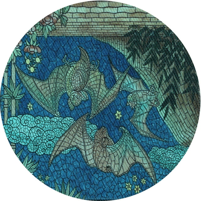 Ahgly Company Tapis d'Intérieur Rond Lavable en Machine Bleu Profond Transitionnel, 3 Pieds Rond