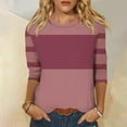 thumbnail image 3 of 3/4 Sleeve T Shirts Women Cotton Striped Tops Loose Fit Crewneck Color Block Casual Summer Fall Basic Tee Tshirts (XL, Purple 01), 3 of 5