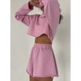 thumbnail image 3 of Women 2 Piece Outfits Sweat Shorts Sets Oversized Casual Lounge Matching Set Sweatsuit Tracksuit Fall Clothes Pink L, 3 of 4
