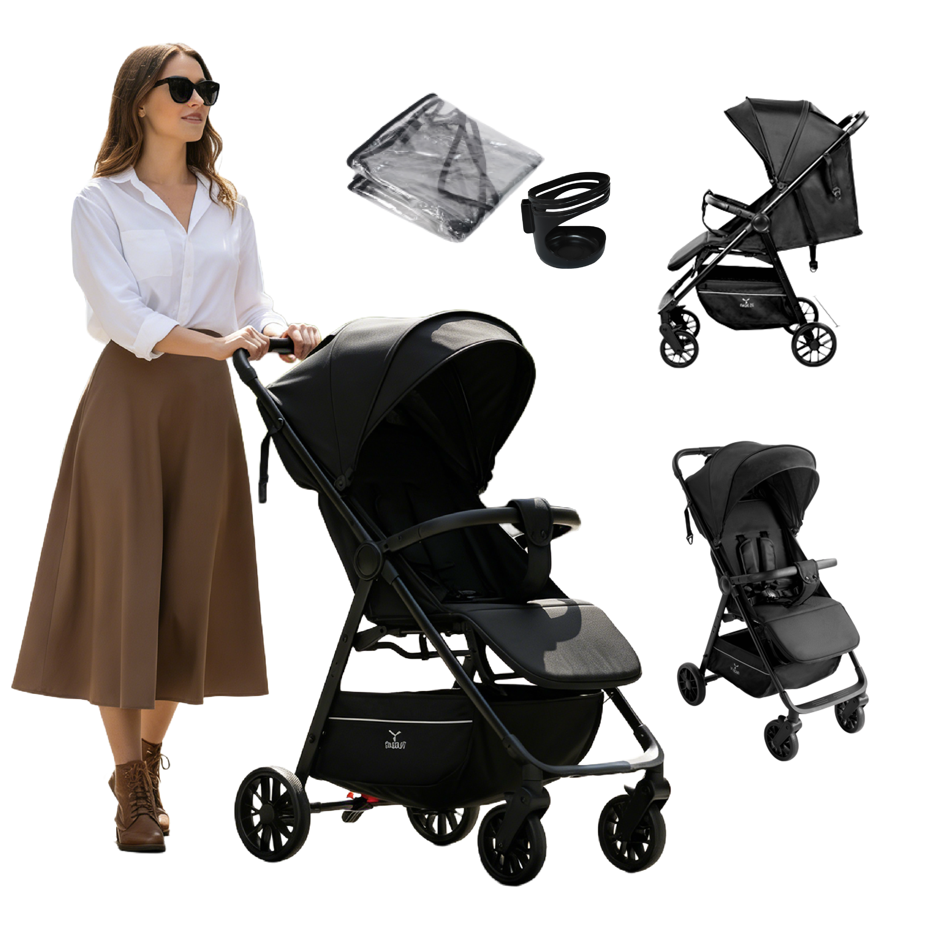Baby Stroller Lightweight Travel Baby Pram with Cup Holder and Mosquito Net 0-36 Months,Support One-Touch Folding,Unisex,BLACK