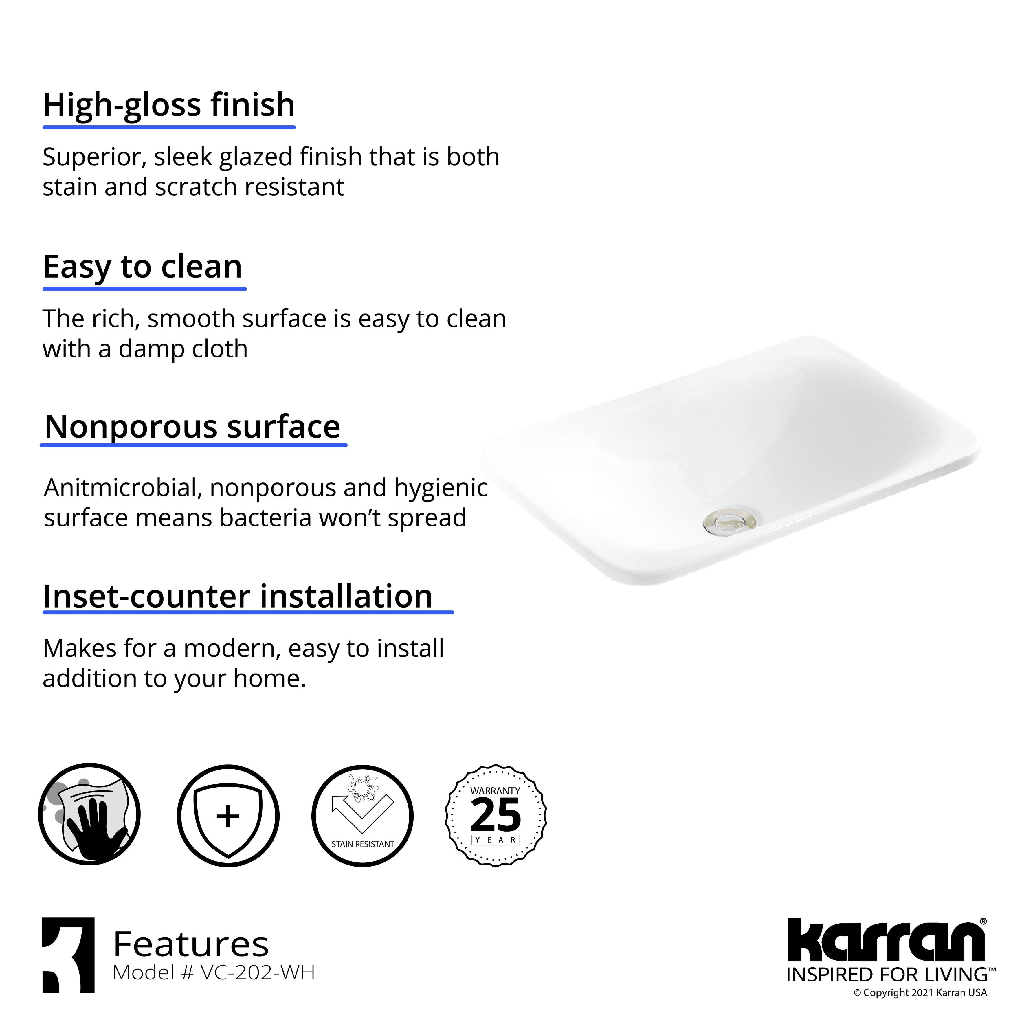 Karran Usa VC-202-WH Valera 21-1/8" Rectangular Vitreous China Drop In Bathroom Sink -
