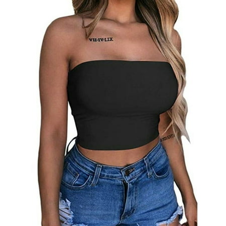 

One Opening Women Off Shoulder Elastic Tube Bra Blouse Strapless Crop Top Shirt