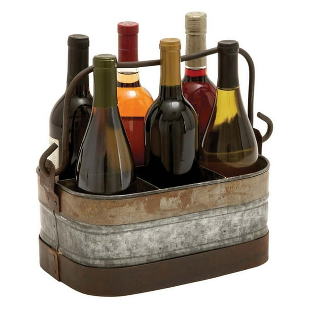 Woodland Imports Galvanized Metal 6 Bottle Wine Holder