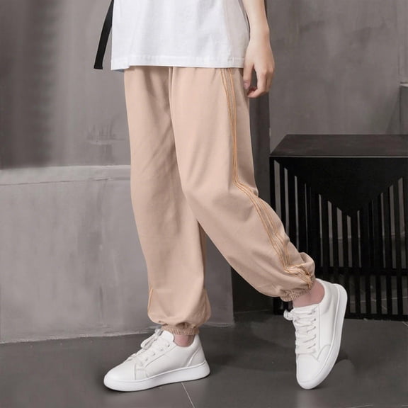 ITSAME Boys Girls Cargo Sweatpants, Casual Thin Sport Solid Color Tapered Pants Beige 4T