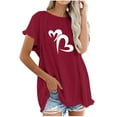 thumbnail image 1 of Blusa de manga corta con estampado regular de flecos y cuello redondo de algodón y cáñamo para mujer OAVQHLG3B Store  lin121212, 1 of 5