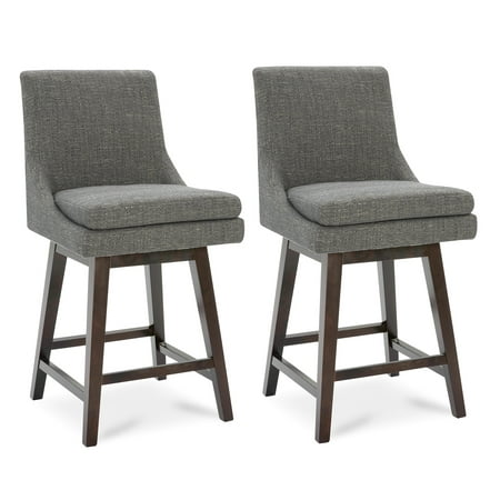 CHITA 26 inch Upholstered Swivel Fabric Counter Bar Stools with Back & Wood Legs Set of 2, Creamy Gray