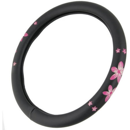 BDK Pink Floral Design Car Steering Wheel Cover, Standard Size 14.5 to 15.5"