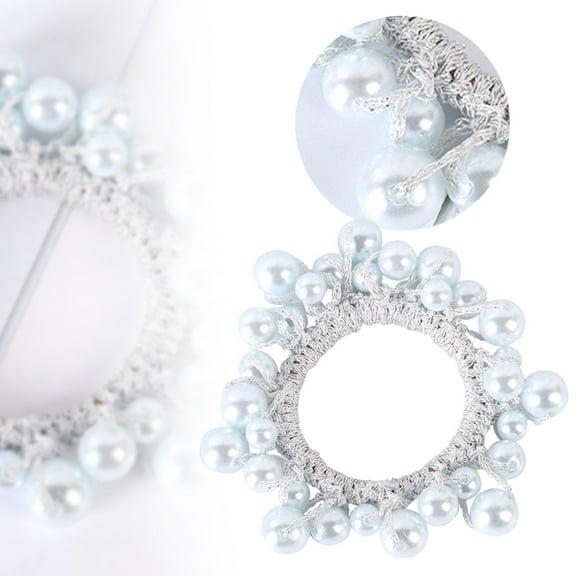 Bradem White Pearl Hair Scrunchies - Elastic Beaded Hair Ties, Ponytail Holders for Women & Girls