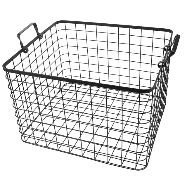 Minkissy Support de Bois pour Cheminée Panier en Fer Durable avec Poignée Grille Noire pour Rangement de Bois de Chauffage Intérieur