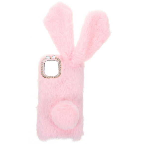 EeaseMX Funda para teléfono con diseño de conejo de peluche rosa de 6,1 pulgadas, moderna, con diamantes de imitación, abrigada y a prueba de golpes, compatible con Apple iPhone 11.
